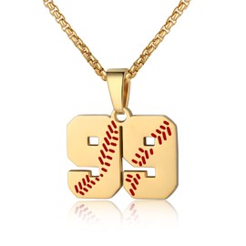 AIAINAGI Men's Baseball Number Necklace 00-99 - Jersey Number Gift, Stainless Steel Gold Plated Chain Pendant