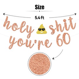 Holy Sh*t You’re 60 Banner, Funny 60th Birthday Party Bunting Sign, Cheers to 60 Years/Sixtylicious, Women Men 60 Years Old Birthday Anniversary Party Backdrop Decorations
