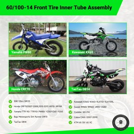 XIKOBY 14'' Front Wheel 60/100-14 2.50-14 Dirt Bike Tire Rim Assembly for 110cc 125cc SSR PW80 TTR110 YZ65 RM65 JR80 DS80 KX65 KLX110 CRF70 XR70 Taotao DB14 Baja DR70 Pit Bike Parts with 15mm Bearings