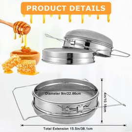 Stainless Steel Honey Strainer, Double Sieve Mesh Strainer, Multipurpose Stainless Steel Strainer for 5 Gallon Bucket, Easy to Clean and Durable