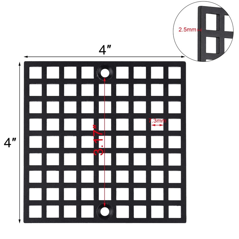 4" Matte Black Shower Drain Cover, 304 Stainless Steel Square