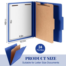 Skyygemm 24 Pcs Classification Folders Bulk 1 Divider File Folder with Fastener 2 Prongs Pressboard Employee Folder with 3.5 Inch Expansion for Standard Medical File,document,office Report (Dark Blue)