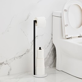 Marble Toilet Paper Holder Stand -Matte Black, Freestanding with Storage, Floor Stand, Toilet Roll Holder, Standing Paper Towel Holder