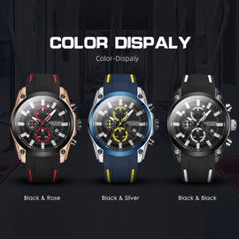 MEGIR 2144 Men's Watch Multifunctional Chronograph Watch Fashionable Quartz Dress Wristwatch 3ATM Waterproof Sports Watch with Calendar Luminous Silicone Band for Men