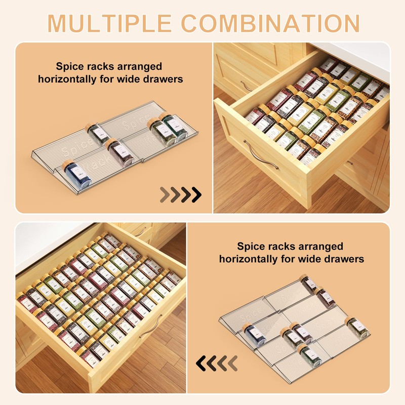 Spice Drawer Organizer with 24 Spice Jars, 355 Spice Labels,