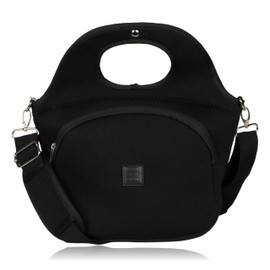 Made Easy Kit Large Insulated Lunch Tote Bag – Stylish Neoprene Carrier Foil Lining, Front Zipper Pocket & Shoulder Strap – Machine Washable, Lightweight, Travel Ready (Black)