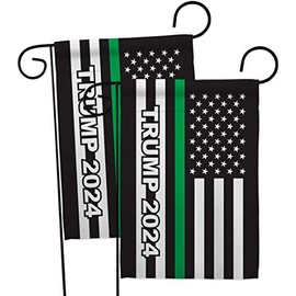 Trump 2024 Thin Green Line Garden Flags 2pcs Pack Patriotic President Democrat Republican Tea Party United State American Election Small Gift Yard House Banner 13 X 18.5
