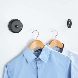 KUNGYO Extendable Washing Line - Wall Mounted Pull Out Stainless Steel Washing Line for Hotel Bathroom Laundry Room 3 Metres Heavy Duty (Black)