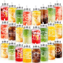 Romooa 24 Pcs Thank You Cups Bulk 17 oz Employee Appreciation Gifts Plastic Cups Inspirational Gifts Reusable Acrylic Skinny Tumbler with Lid Straw for Staff Coworker Teacher Nurses (Motivational)
