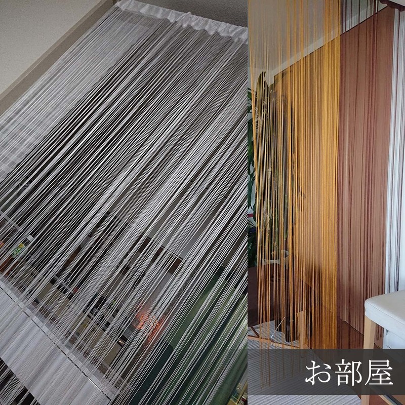 KJ ストリングカーテン 高さ 200cm × 横 100cm（フリンジ・ひものれん） すだれ (ブラック)