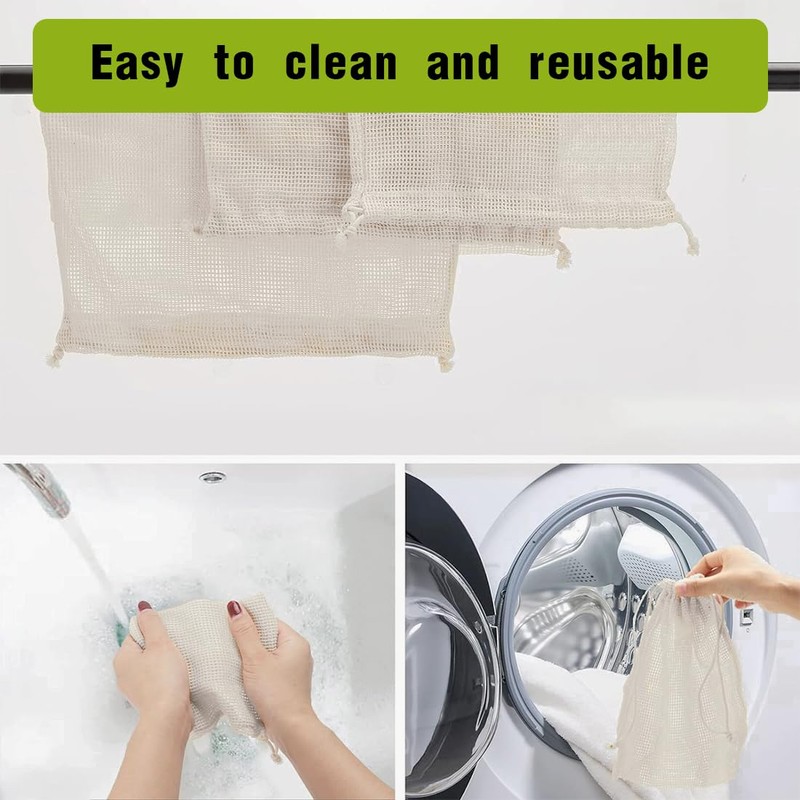 VJUYSW Cotton Muslin Bags 4 Pack Drawstring 100% Cotton Reusable