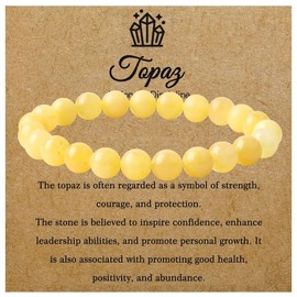 Azusa Sun Healing Crystal Bracelet 8mm Natural Stone Adjustable Purple Red Blue Black Beaded Stretch Bracelet for Women Men Anxiety Postive Energy Yoga Jewelry-Yellow