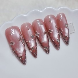 Rose shell jungle wedding handmade nail tips - long ballerina / 로즈 쉘 정글웨딩 수제네일팁 - 롱발레리나