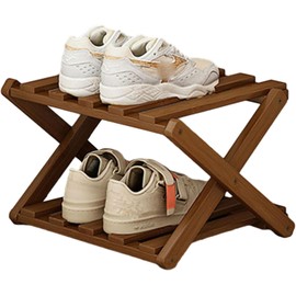 YYW Bamboo Shoe Rack for Entryway,Installation-Free and Foldable Vertical Shoe Storage Organizer,Free Standing Shoe Racks Shelf Closet Shoe Organizer for Living Room (Tawny-2 layers)