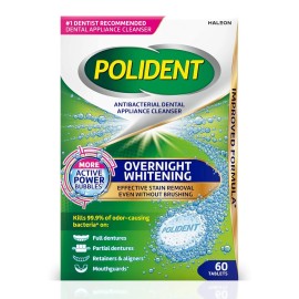 Polident Overnight Whitening Antibacterial Dental Appliance Cleanser Tablets, 60