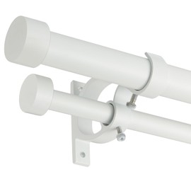 Lwiiom Double Blackout Curtain Rods 36 to 72 Inches (3-6 Feet),1-Inches Front and 5/8 Inches Back Adjustable End Cap Double Window Drapery Rod for Drapes and Curtains,Matte White