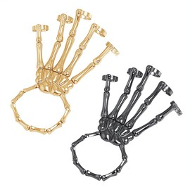 Ximimark 2 pcs Fashion personality punk skull hand bone Joker five-finger ring bracelet adjustable one chain…