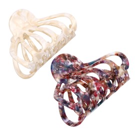 Minkissy 2pcs Large Hollow Hair Clips for Thick Thin Hair Vintage Geometric Claw Clips and Floral Purple Strong Hold Accessories for Women and Girls