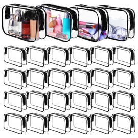 Molain 24 Pack Clear Makeup Bag, Waterproof Toiletry Bags, PVC Makeup Bags for Women, Organizer Case with Zipper for Travel Bathroom (Black)