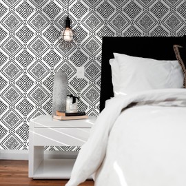 Aniboo Black and White Peel and Stick Wallpaper Boho Geometric Contact Paper for Cabinets Modern Self Adhesive Removable Wallpaper Kitchen Bathroom Waterproof Black White Contact Paper 197inL 17.3inW