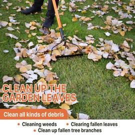 KOLEIYA Leaf Rake,Garden Rake for Lawns,14 Teeth Heavy Duty Lawn Leveling Rake,Rakes for Gardening with Fiberglass Handle,57Inch,Orange