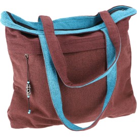 GURU SHOP Spacious Shopper Bag, Sturdy Shopping Bag, Beach Bag, Yoga Bag - Black/Grey, Men/Women, Cotton, 38 x 42 x 12 cm, Colourful Fabric Bag, Brown/Petrol, Unit size