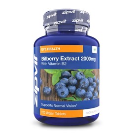 Bilberry Extract 2000mg with Added Vitamin B2, 120 Vegan Tablets. Vegetarian Society Approved.