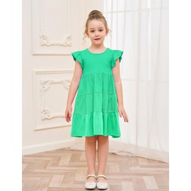 Kids Girls Dress Summer Spring St. Patrick’s Day Outfits Cotton Pocket Sleeveless Twirly Casual Playwear Sundress Clothing Clothes Solid Green Size 8-9 Years