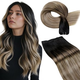 Hetto Weft Extensions Real Hair 100 g 55 cm Weft Extensions Real Hair Balayage Black to Light Brown and Light Blonde Sew-in Remy Straight Invisible Double Weft Weave Hair Extension #1b/8/22