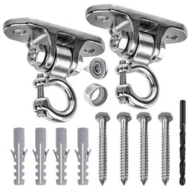 WWFFEN 2 Ceiling Hooks Heavy Duty Stainless Steel Swing Hook Hammock Attachment 180° Rotatable Hanging Chair Suspension with Bearing, for Yoga Sandbags Playground Swing Attachment, Load Capacity 675