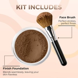 FOUNDATION with FLAWLESS FACE BRUSH Mineral Makeup (EBONY) Matte Natural Loose Powder Bare Skin Cosmetics Full Coverage Long Lasting All Skin Types SPF 18