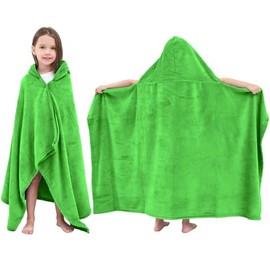 Hiturbo Kids Fleece Hooded Bath Towel: Soft Plush Pool Beach Towel Blanket - 50"x30" Toddler Towels Wrap for Boys Girls 3-12 Years (Green)