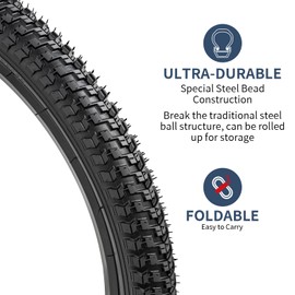 YUNSCM 2-PCS 20" Bike Tires 20x2.0/54-406 Compatible with Road Bike 20x1.95 20 x 2.0 20x2.10 All-Terrain Directional Tread Bicycle Tires (Y-1404)