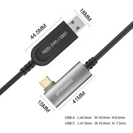 phoossno USB 3.2 A TO USB C Glasfaserkabel 10G bps 10M Übertragungsgeschwindigkeit, 90-Grad-Winkelstecker, Schwarz