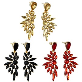 GOMAKERER 3 Pairs 3 Colors Large Crystal Cluster Teardrop Dangle Earrings for Women, Multi Rhinestone Statement Cluster Bling Long Drop Earrings for Women Party Prom