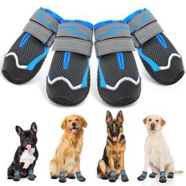 Weesiber Dog Shoes, Pack of 4 Non-Slip Dog Boots with Reflective Straps and Wear-resistant Rubber Sole, Paw Protection for Small, Medium and Large Dogs (Grey, Size 8)
