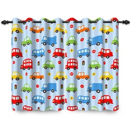 ggaimwf 46"x 72" Cartoon Car Blackout Curtain for Kids Bedroom Colorful Vehicle Truck Bus Traffic Sign Eyelet Thermal Grommet Room Divider Window Drapes for Baby Boys Playroom 2 Panels