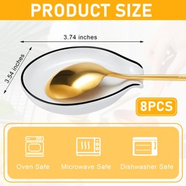 Irenare 8 Pcs Ceramic Spoon Rest for Stove Top 3.74 x 3.54 Inch Porcelain Spoon Holder Utensil Rest Dishwasher Safe Cradle for Home Kitchen Accessories (Black Edge)