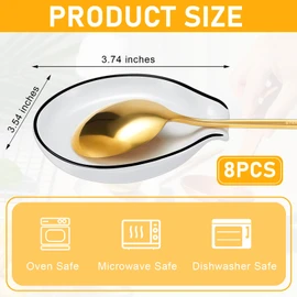 Irenare 8 Pcs Ceramic Spoon Rest for Stove Top 3.74 x 3.54 Inch Porcelain Spoon Holder Utensil Rest Dishwasher Safe Cradle for Home Kitchen Accessories (Black Edge)