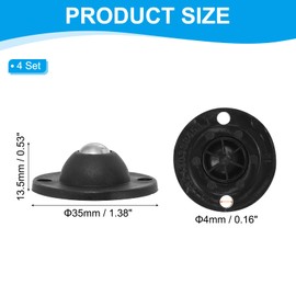 PATIKIL 35 mm Self Adhesive Paste Caster Wheels for Appliance, 4 Set Mini Swivel Wheels with Stainless Steel Ball Load Capacity 4.4LBS Per Wheel for Stand Mixer Air Fryer, Black