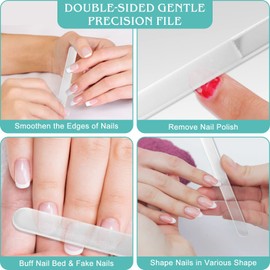 Lima de uñas de cristal con funda, 5 piezas de cristal para pulir uñas nano, kit de brillo de uñas, regalo para hombres y mujeres, limas de uñas de seguridad para uñas acrílicas naturales, herramienta de manicura