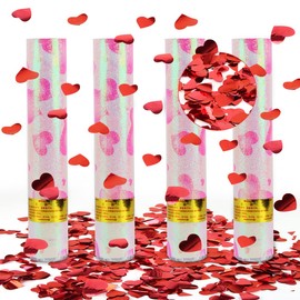 Confetti Cannons, Hillylolly 4 x Cannon Confetti Shooter, Metallic Confetti Cannon 28 cm, Confetti Poppers Wedding, Party Cannon Confetti Birthday, for Wedding Birthday Anniversary Party (Red)
