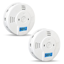 Shackcom Combination Smoke and Carbon Monoxide Detector, 5-Year Battery Smoke Alarm with LCD Display for Home, 2 Pack, White