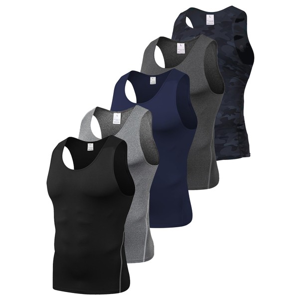 5 Pack Men's Camouflage Compression Shirts Sleeveless Athletic Workout Tank