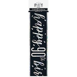 Unique 83473 Black Prismatic 90th Birthday Foil Banner, 108" 1 Pc, Age 90