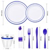 WELLIFE 210 Piece Blue Disposable Dinnerware Set,Plastic Plates for Party,