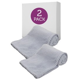 2 Pack Baby Fuzzy Blanket Fluffy Waffle Flannel Fleece Super Soft Plush Warm Cozy for Newborn Infant Toddler Kids Girl Boy Receiving Blanket for Crib, Stroller, Travel, Unisex Gray Neutral Silver