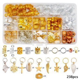 zalati Dreadlock Beads, 238 Pieces Jewelry Cuffs Aluminum Adjustable with Storage Box for Hair Styling DIY
