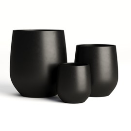 DTY Signature Mount Wilson Lightweight and Durable Modern Fiberstone Tapered Planter for Indoor Outdoor Drainage Hole & Rubber Plug Weather Resistant, 11.8" H x 11" Dia (8" Opening) - Small, Black