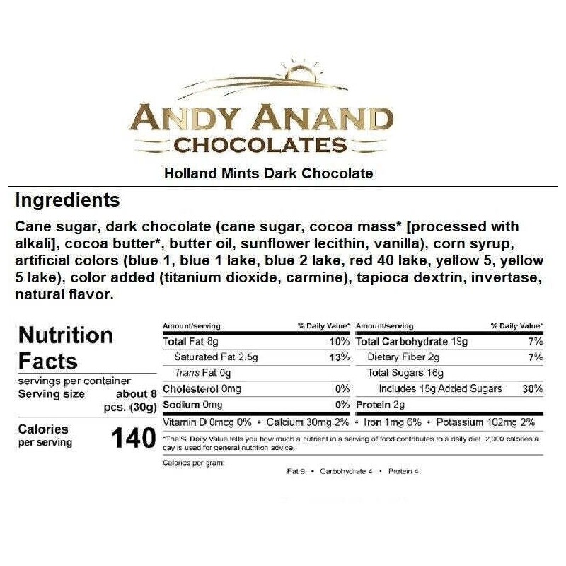 Andy Anand Holland Mints in Dark Belgian Chocolate 1 LB,